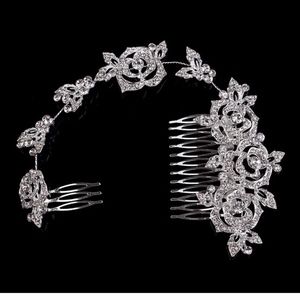 Crystal Flower Silver Hair Comb, Vintage Inspired